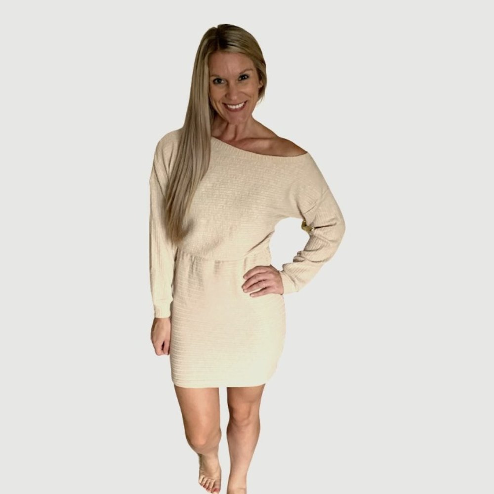 Off the Shoulder Mini Dress Natural